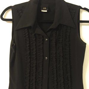 JTB petite black sleeveless ruffle top with collar